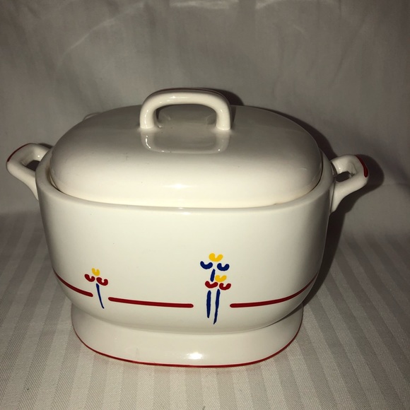 Retro/ vintage gray boat / soup tureen Riva Designs Tulips red/blue/yellow - Picture 2 of 15